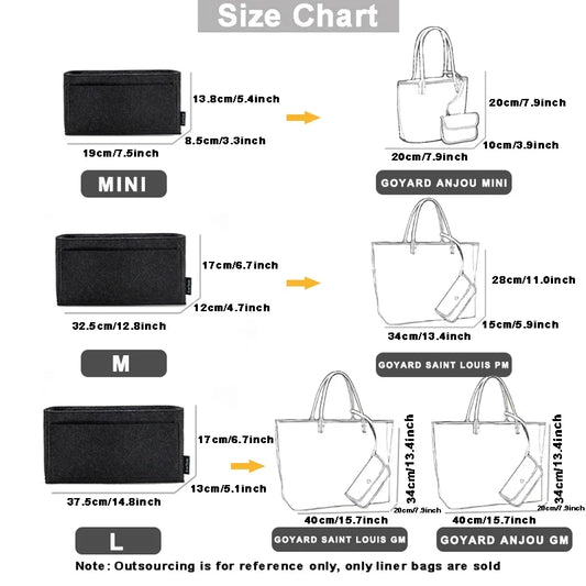 Felt Bag Organizer Insert — Compatible with Goyard St Louis PM/GM & Anjou Mini/GM