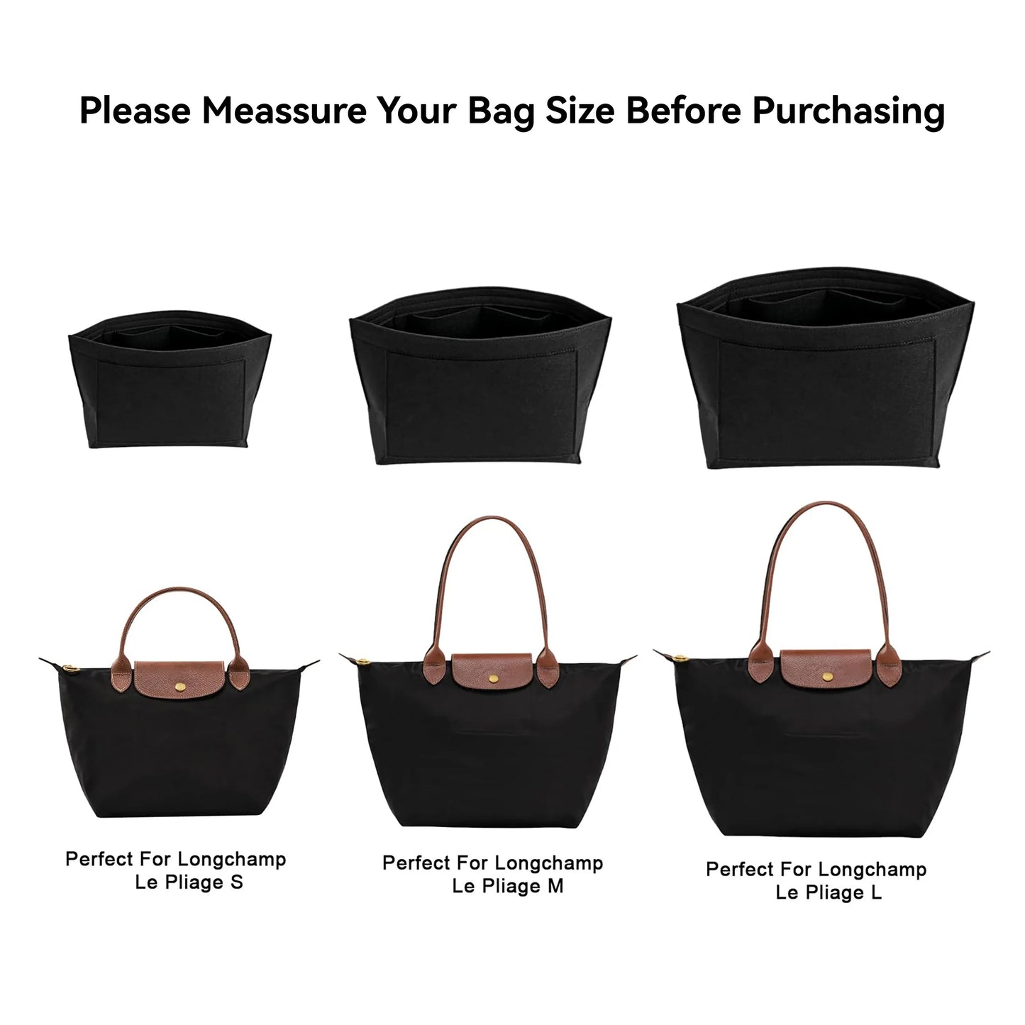 Felt Bag Organizer Insert — Compatible with Longchamp Le Pliage (Small, Medium, Large)